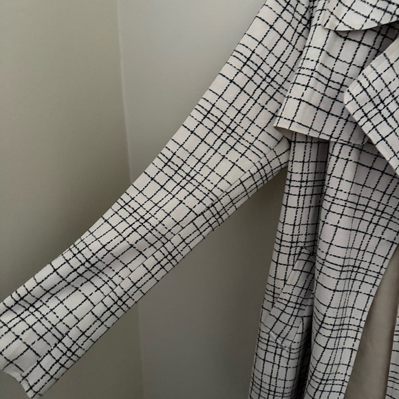 Anthropologie Solitaire Faux Suede Beige Plaid Belted Trench Coat - Picture 7 of 11